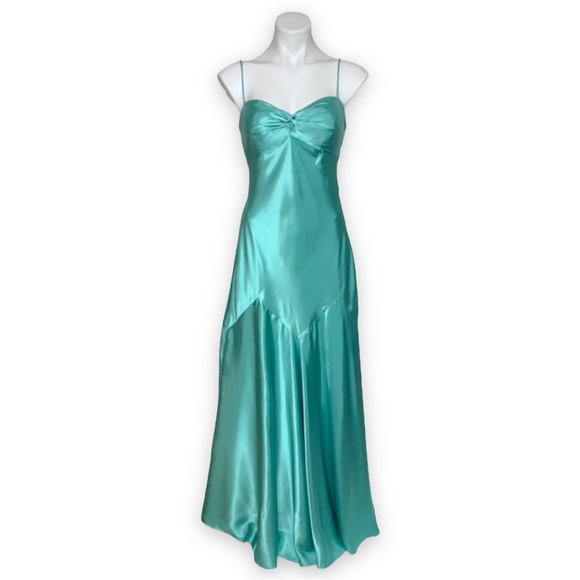 Jump Dresses & Skirts - Vintage 90’s Aqua Satin Maxi Formal by Jump!